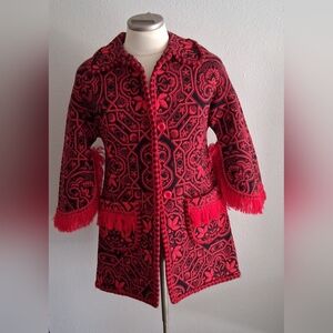 Vintage Tejidos Granada Chic Red and Black Patterned Pea Coat